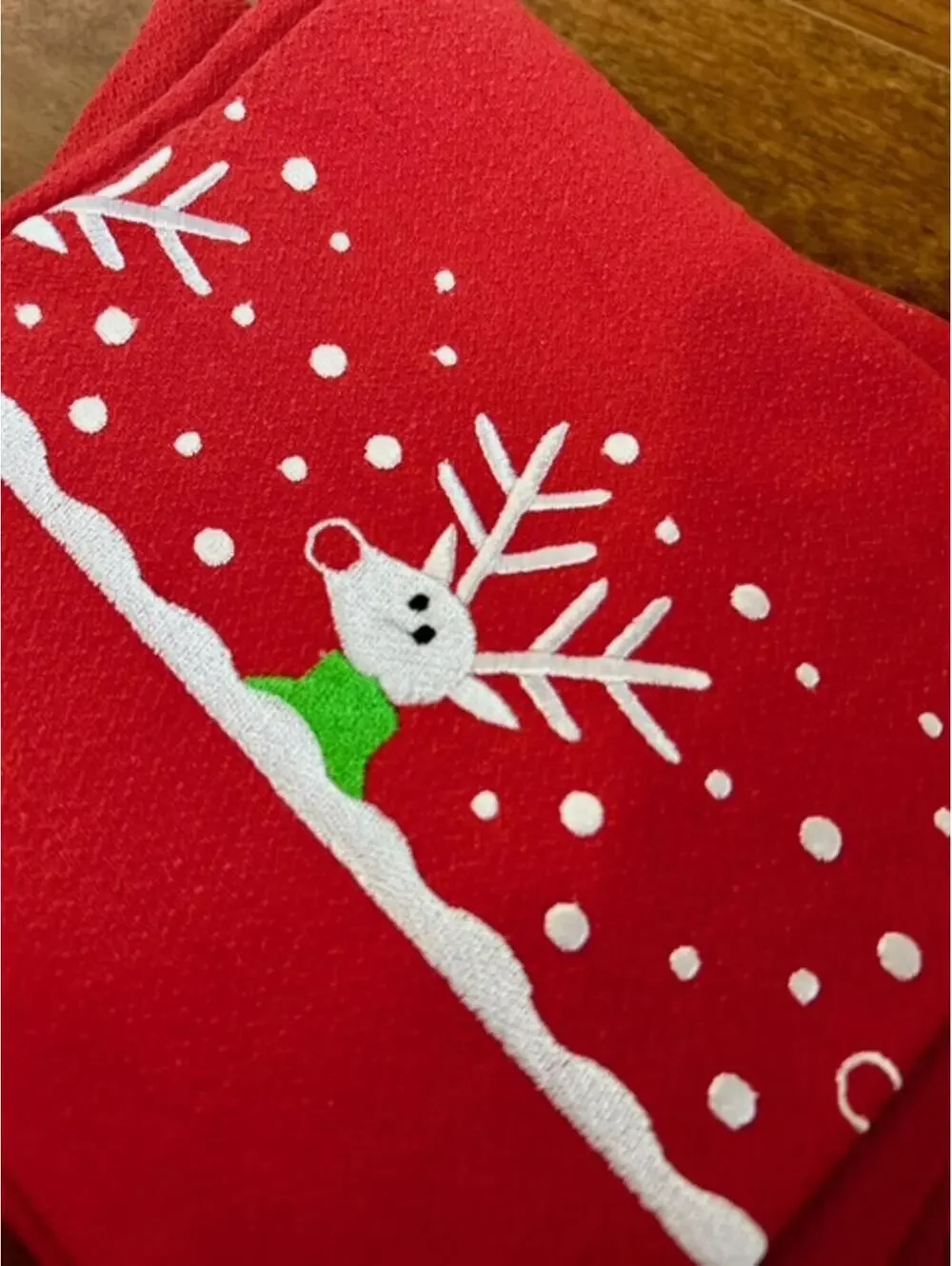 Red Christmas Reindeer Print Cotton Napkins - Set of 4
